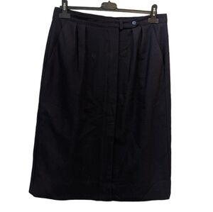 Vintage 90's Wool Pleated Navy Blue Skirt Plus Size 16 Grannycore